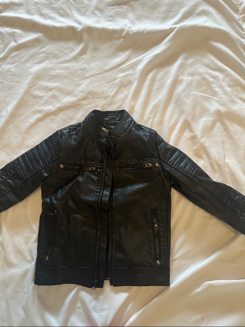 Kids Black Faux Leather Jacket - Classic Biker Style